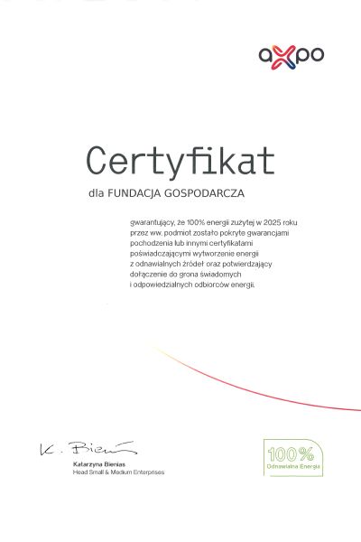 Certyfikat zielonej energii od Axpo